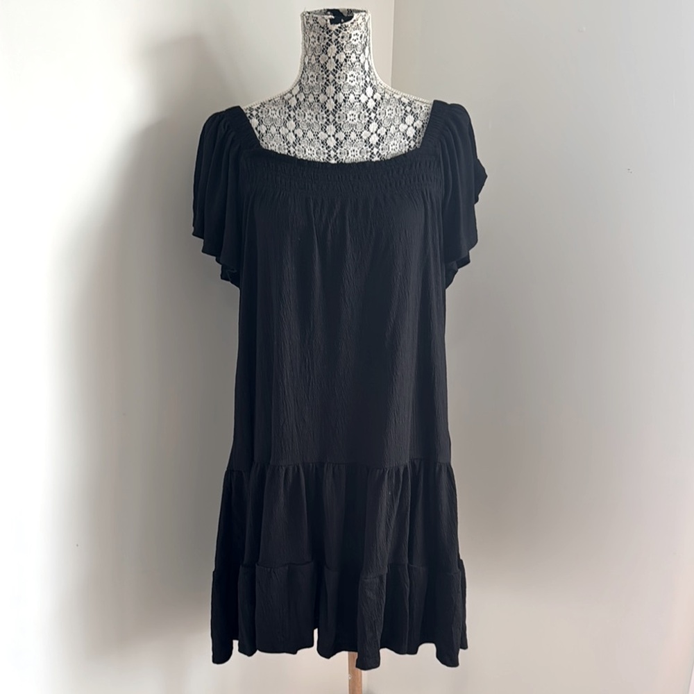 Black Tape Tiered Baby Doll Black Dress
